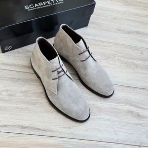 Premium Suede Beige Chukka Boots, Mens Lace-up Ankle Boots, Hand-Stitched Sole